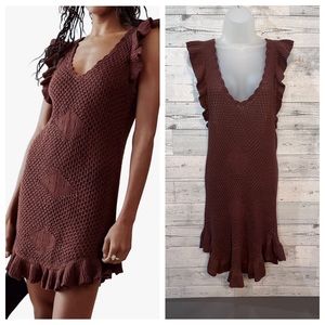 Free People Beach Crochet Rum Raisin Knit Mini Dress Size L